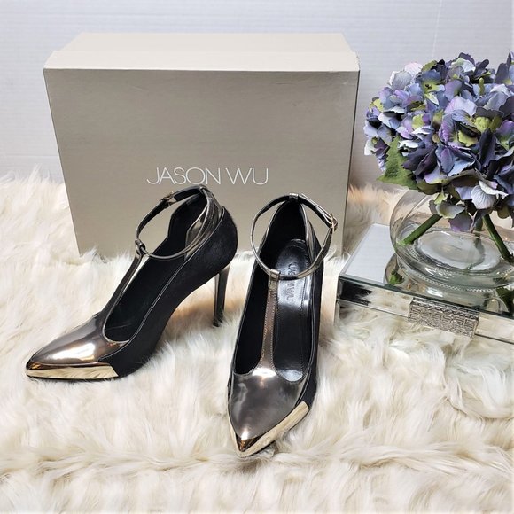 NIB JASON WU Hair-On-Hide Silver Metallic Stiletto, Size 5.5 - Picture 3 of 13